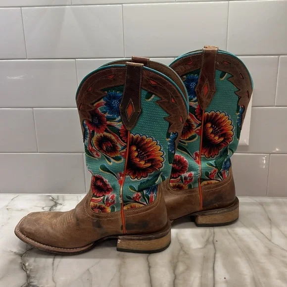 Ariat® Ladies Circuit Champion Floral Brown & Turquoise Boots - Picture 3 of 16